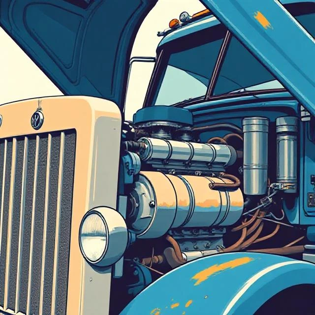 Picture of under the hood of a semi truck - optimized for small screen